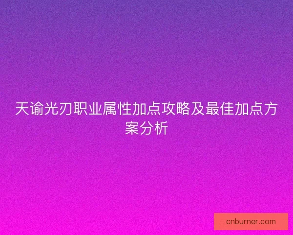 天谕光刃职业属性加点攻略及最佳加点方案分析
