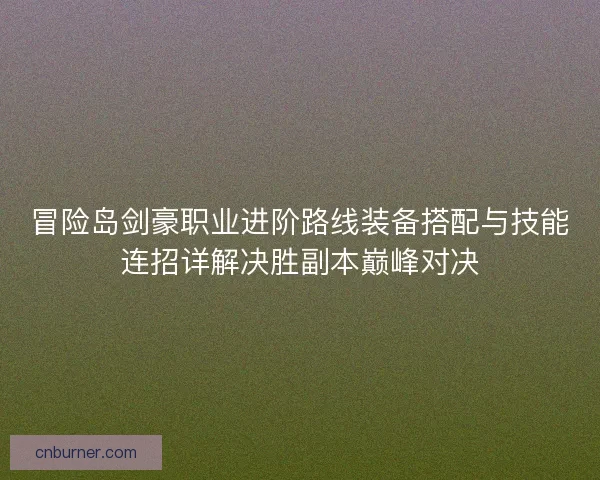 冒险岛剑豪职业进阶路线装备搭配与技能连招详解决胜副本巅峰对决